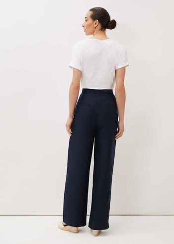 Phase Eight Aaliyah Linen Wide Legs Trousers Navy USA | 6495730-ZM